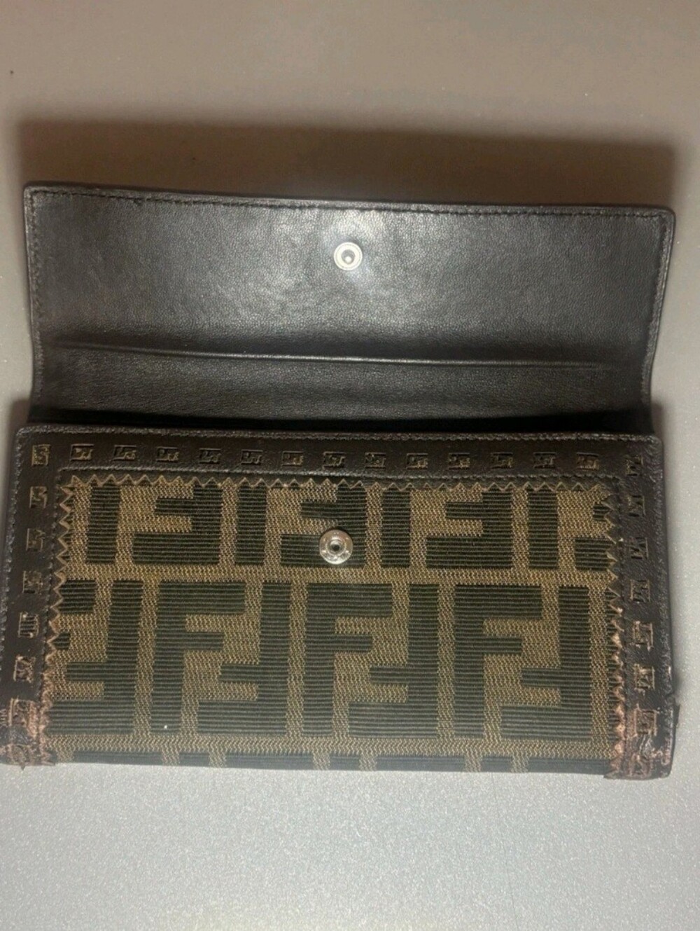 Fendi Brown Brown Logo Continental Wallet with Snap Closure & Card Slots